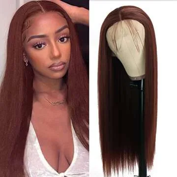 Lovestory Long Straight Synthetic Lace Front Wigs Chocolate Color Heat Resistant Glueless Natural Hair Wig For Fashion Women