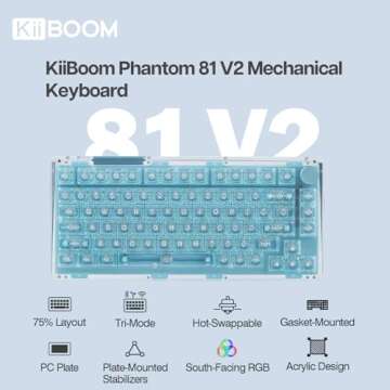 KiiBoom Phantom 81 V2 75% Hot Swappable Upgraded Crystal Gasket-Mounted Mechanical Keyboard, Triple ...