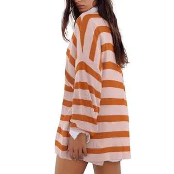 Panadila Womens Oversized Lounge Sets Striped Sweater Shorts Set Matching Pajama Set 2 Piece Outfits (Dusty Pink Combo,L)