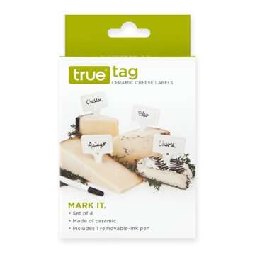 True Tag Ceramic Cheese Board Labels, Cheese Markers, Charcuterie Accessories, Hosting Essentials for Birthday, Wedding, Wine Parties, Set of 4, White