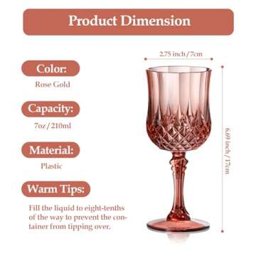 XUWAIDSGN 7oz Plastic Vintage Rose Gold Drinking Glasses Pink Wine Glasses Unbreakable Wedding Glass...