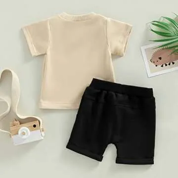 Toddler Baby Boy Summer Outfit Short Sleeve T Shirt Top Casual Shorts Set Infant Newborn Clothes 6 12 18 24 Month 2T (Little Dude Apricot, 12-18 Months)