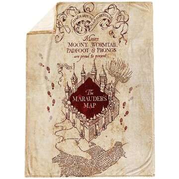 Warner Bros. Harry Potter Marauders Map Throw Blanket - Measures 50 x 70 inches - Fade Resistant Sup...
