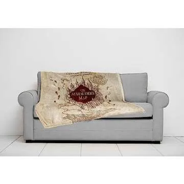 Warner Bros. Harry Potter Marauders Map Throw Blanket - Measures 50 x 70 inches - Fade Resistant Super Soft Fleece Bedding (Official Harry Potter Product)