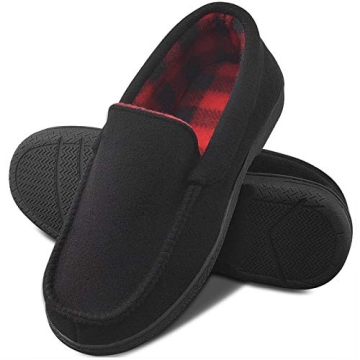 DL Men's Memory Foam Moccasin Slippers - Breathable Anti-Slip Indoor Outdoor Comfort