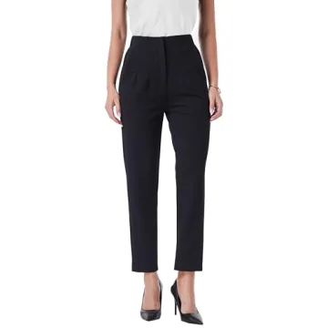 Heipeiwa Women's High Waisted Pleated Office Slacks - Stretchy & Stylish