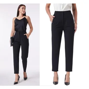 Heipeiwa Women's High Waisted Pleated Office Slacks