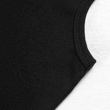 Artfish Women's Sleeveless Shirt Ribbed Fitted Scoop Neck Basic Long Crop Tank Top Square Cotton Black, M