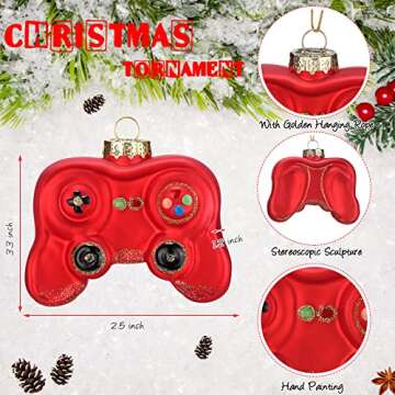 HyDren 4 Pcs Video Game Christmas Tree Ornaments Game Controller Glass Blown Ornaments Hand Painted Glitter Decorations for Gamer Xmas Gifts, Multicolor