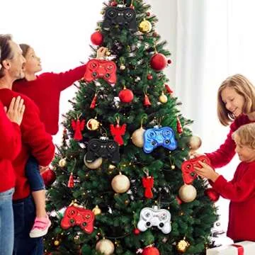 HyDren 4 Pcs Video Game Christmas Tree Ornaments Game Controller Glass Blown Ornaments Hand Painted Glitter Decorations for Gamer Xmas Gifts, Multicolor
