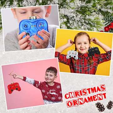 HyDren 4 Pcs Video Game Christmas Tree Ornaments Game Controller Glass Blown Ornaments Hand Painted Glitter Decorations for Gamer Xmas Gifts, Multicolor