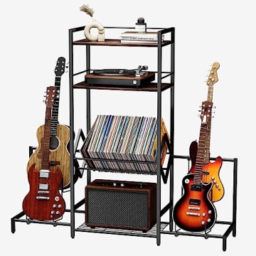 ODIKA Rock N Roll Guitar Stand and Vinyl Shelf - Multi Guitar Holder Vinyl Record Storage