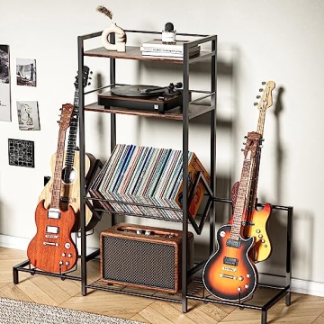 ODIKA Rock N Roll Guitar Stand and Vinyl Shelf