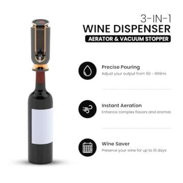 POURÉ 3-IN-1 Wine Dispenser Aerator and Vacuum Stopper - Electric Liquor Decanter Pourer & Preserve...