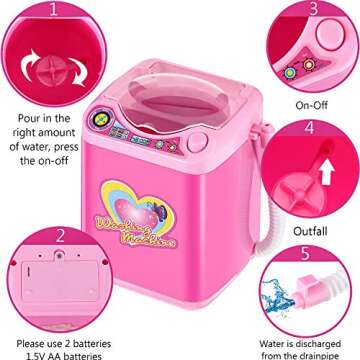 Hsei Mini Toy Washing Machine Makeup Brush Cleaner Plastic Electric Automatic Washing Machine Sponge Cleaning Toy for Girls Ladies
