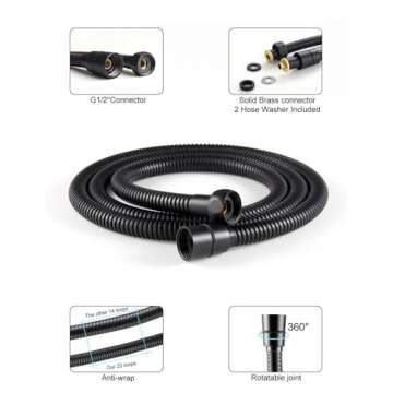 SR SUN RISE 6-Mode Handheld Shower Head, 4.8 Inches High Pressure, 1.8 GPM, 1.8 Meter/70.8 Inch Long Stainless Steel Shower Hose, Brass Ball Joint, Matte Black