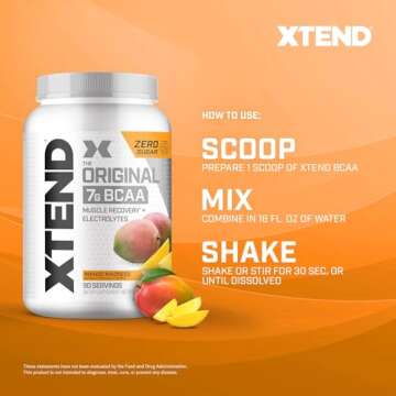 XTEND Original BCAA Powder Mango Madness | Sugar Free Post Workout Muscle Recovery Drink with Amino Acids | 7g BCAAs for Men & Women | 90 Servings