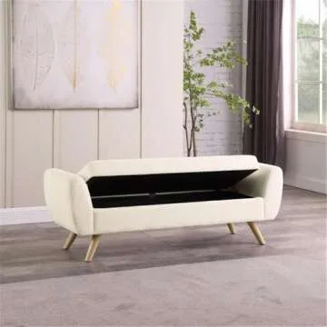 HomePop Modern Storage Bench with Wood Legs Home Décor|Bench with Storage for Living Room & Bedroom - Sherpa Cream