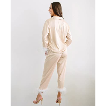 Belle's Design Feather Bridal Pajamas in Satin Silk
