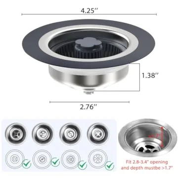 WSYLEN 3 in 1 Kitchen Sink Drain Strainer and Stopper