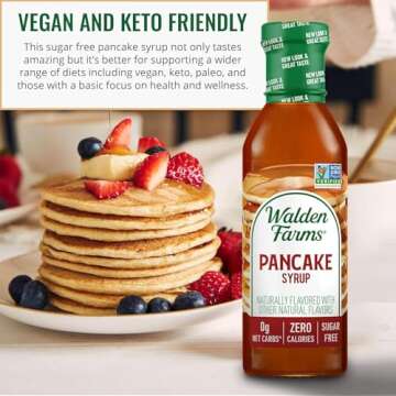 Walden Farms Pancake Syrup - Zero Calorie, Sugar-Free, Keto-Friendly, Low Carb, Gluten-Free, Vegan Maple Syrup Substitute for Pancakes, Waffles, French Toast, (12 oz Bottle x 2)