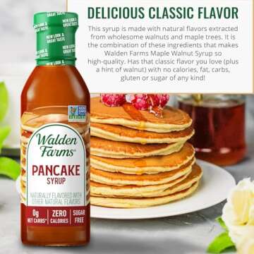Walden Farms Pancake Syrup - Zero Calorie, Sugar-Free, Keto-Friendly, Low Carb, Gluten-Free, Vegan Maple Syrup Substitute for Pancakes, Waffles, French Toast, (12 oz Bottle x 2)