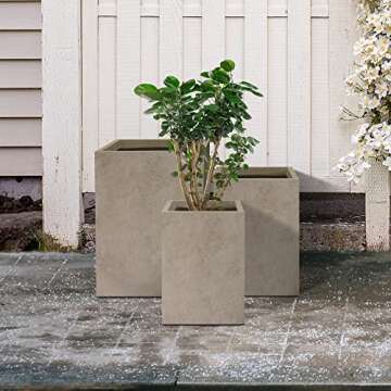 Kante 3-Piece Tall Concrete Planters Set for Indoor Outdoor