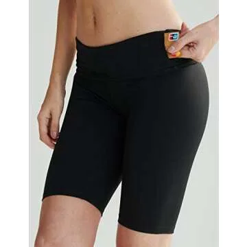 ZUTY 10" Biker Shorts Women High Waisted with 2 Hidden Pockets Workout Athletic Running Yoga Long Shorts Two Piece Black L