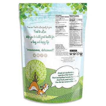 Food to Live - Organic Sunflower Seeds, 1 Pound - Hulled, Raw, Non-GMO, Dried Kernels, Unsalted, Kosher, Vegan, Keto, Paleo, Sirtfood, Bulk, Low Sodium Nuts, Good Source of Protein.
