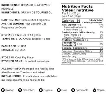 Food to Live - Organic Sunflower Seeds, 1 Pound - Hulled, Raw, Non-GMO, Dried Kernels, Unsalted, Kosher, Vegan, Keto, Paleo, Sirtfood, Bulk, Low Sodium Nuts, Good Source of Protein.