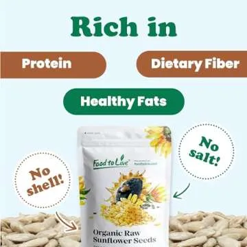 Food to Live - Organic Sunflower Seeds, 1 Pound - Hulled, Raw, Non-GMO, Dried Kernels, Unsalted, Kosher, Vegan, Keto, Paleo, Sirtfood, Bulk, Low Sodium Nuts, Good Source of Protein.