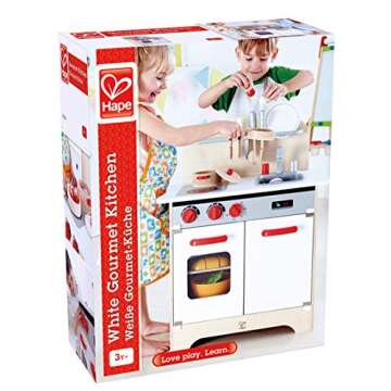 Hape Gourmet Kitchen Toy Fully Equipped Wooden Pretend Play Kitchen Set with Sink, Stove, Baking Oven, Cabinet, Turnable Knobs & Spice Shelf, Red