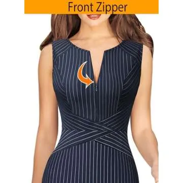 VFSHOW Womens Elegant Blue and White Striped Slim Zipper up Work Business Office Party Sheath Dress 2619 BLU XS