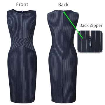 VFSHOW Womens Elegant Blue and White Striped Slim Zipper up Work Business Office Party Sheath Dress 2619 BLU XS