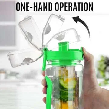Zulay 34 oz Large, Leakproof Fruit Infuser Water Bottle with Anti-Slip Grip - Men and Women's Ideal Fitness Gift Or For Gym, Camping, and Travel - Energy Green
