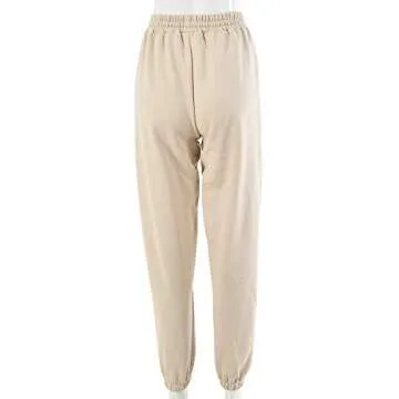 Women's Solid Sweatpants Drawstring Jogger Sweat Pants Cinch Bottom Casual Elastic Waist Workout Trousers (Khaki, Medium)