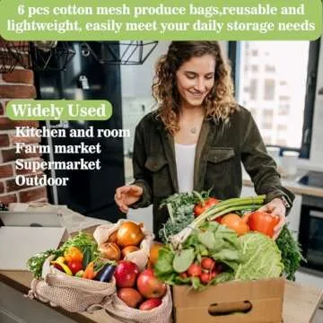 MAQIHAN 6 Pack Reusable Produce Bags Cotton Mesh Produce Bags Mesh Storage Produce Bags Reusable Durable Double Stitched With Drawstring Produce Bag For Vegetables,Fruit & Grocery Shopping (2L,2M,2S)