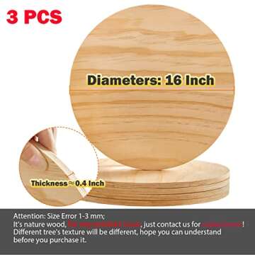 2/5 Inch Thick Wood Circles for Crafts,16 Inch Unfinished Wood Rounds,3 Pack Natural Wood Slices for Ornaments, Centerpieces, Pyrography, Door Sign, Painting, DIY Crafts, Wedding,Christmas.