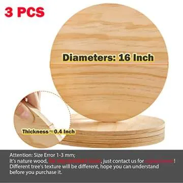 2/5 Inch Thick Wood Circles for Crafts,16 Inch Unfinished Wood Rounds,3 Pack Natural Wood Slices for Ornaments, Centerpieces, Pyrography, Door Sign, Painting, DIY Crafts, Wedding,Christmas.