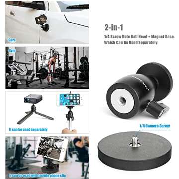 Forevercam Aluminum Magnetic Camera Mount for GoPro Hero 13/12/11/10/9/8 Insta360 Akaso DJI and Other Action Camera 360°Rotation Ball Head Gimbal 1/4-20 Lock Protector