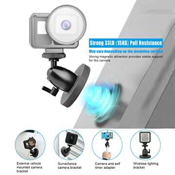 Forevercam Aluminum Magnetic Camera Mount for GoPro Hero 13/12/11/10/9/8 Insta360 Akaso DJI and Other Action Camera 360°Rotation Ball Head Gimbal 1/4-20 Lock Protector
