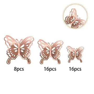 40 PCS Rose Gold Lively 3D Butterfly Cupcake Toppers Hollow Art Butterfly Cake Topper Decorations for Baby Shower Wedding Anniversary Kids Birthday Party Supplies Mixed Size