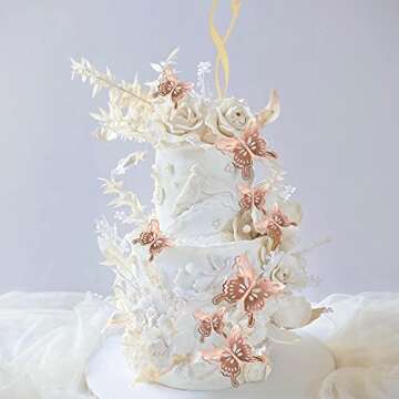 40 PCS Rose Gold Lively 3D Butterfly Cupcake Toppers Hollow Art Butterfly Cake Topper Decorations for Baby Shower Wedding Anniversary Kids Birthday Party Supplies Mixed Size