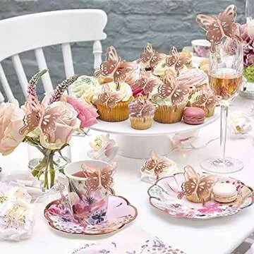 40 PCS Rose Gold Lively 3D Butterfly Cupcake Toppers Hollow Art Butterfly Cake Topper Decorations for Baby Shower Wedding Anniversary Kids Birthday Party Supplies Mixed Size