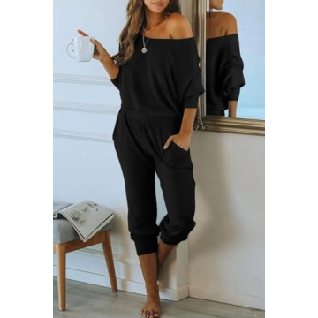PRETTYGARDEN Women's Ribbed Tracksuit Off Shoulder Set