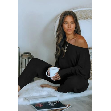 PRETTYGARDEN Women's Ribbed Tracksuit Off Shoulder Set