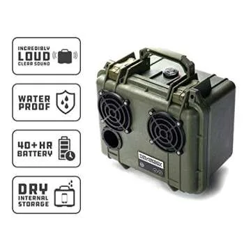 DemerBox: Waterproof, Portable, and Rugged Outdoor Bluetooth Speakers. Loud Sound, Deep Bass, 40+ hr Battery Life, Dry Box + USB Charging, Multi-Pairing Party Mode. Built to Last