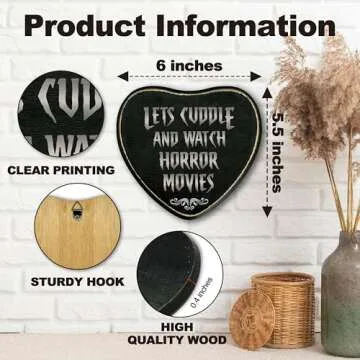 Gothic Heart Wood Sign, Let's Cuddle And Watch Horror Sign, Retro Gothic Wooden Wall Art, Skeleton H...