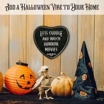 Gothic Heart Wood Sign, Let's Cuddle And Watch Horror Sign, Retro Gothic Wooden Wall Art, Skeleton Horror Wood Plaque Decor, Anniversary Halloween Gifts for Lover Wife Husband Couples -17