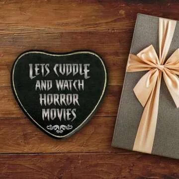 Gothic Heart Wood Sign, Let's Cuddle And Watch Horror Sign, Retro Gothic Wooden Wall Art, Skeleton Horror Wood Plaque Decor, Anniversary Halloween Gifts for Lover Wife Husband Couples -17